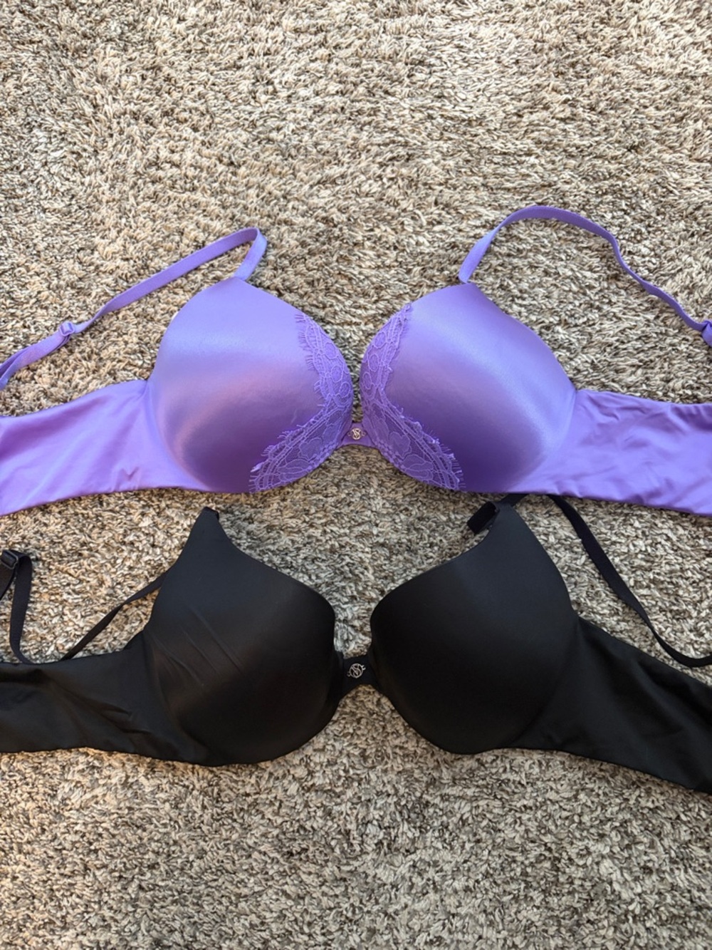 Victoria's Secret Purple and Black Lace-Trim Push-Up Bras